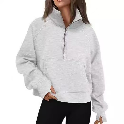 Fleece Loose Half Zipped Stand Collar Long Sleeve Sweater — product photo 10