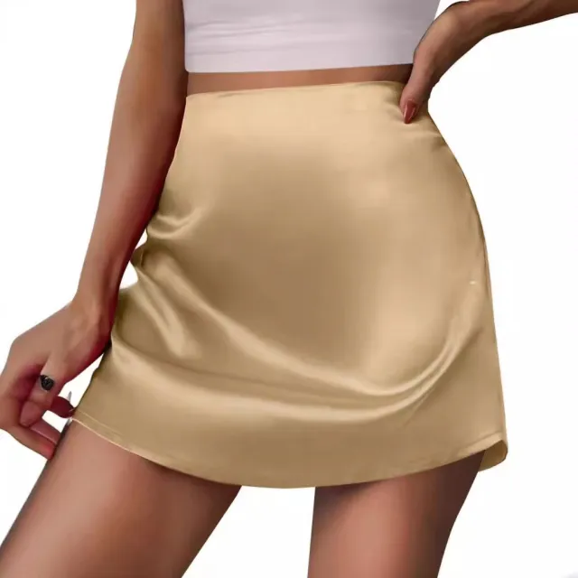 Women's Mini A Line Skirt Pleated Skirt High Waist Satin Champagne Xl - Shop at LoveMi