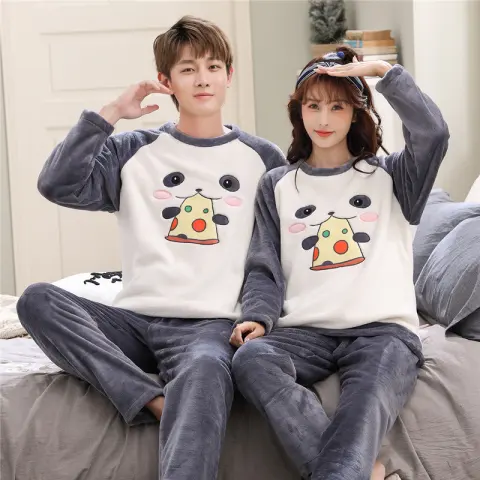Couple Coral Velvet Pajamas Autumn and Winter Fleece-lined Thickened