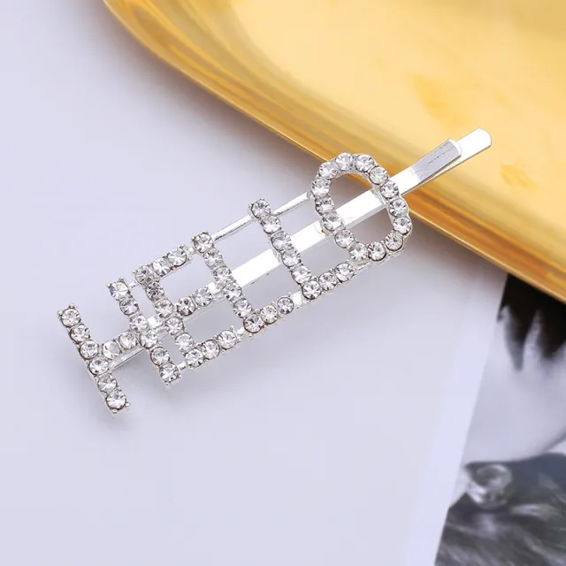 Letter Side Clip Bangs Rhinestone Hello Silver - Shop at LoveMi