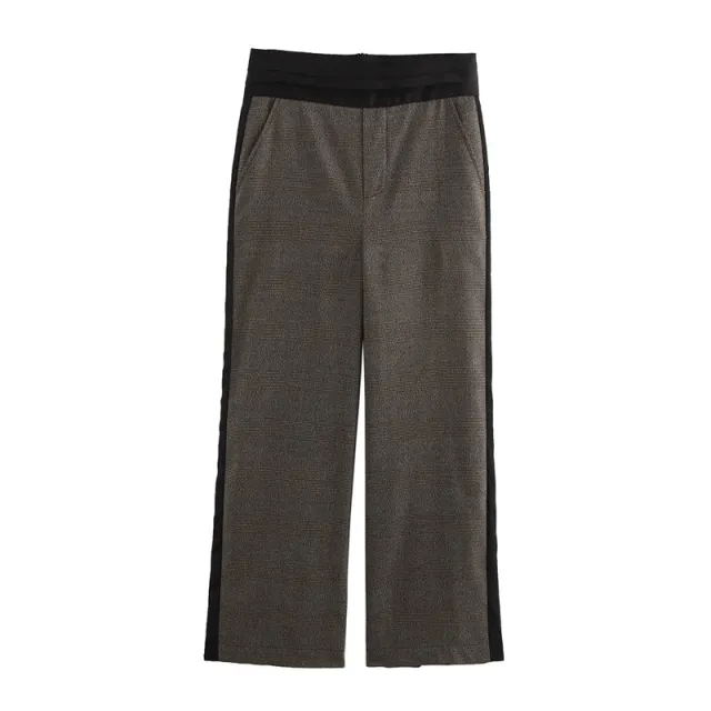 High Waist Fashion Belt Plaid Wide Leg Straight Casual Trousers - Shop at LoveMi
