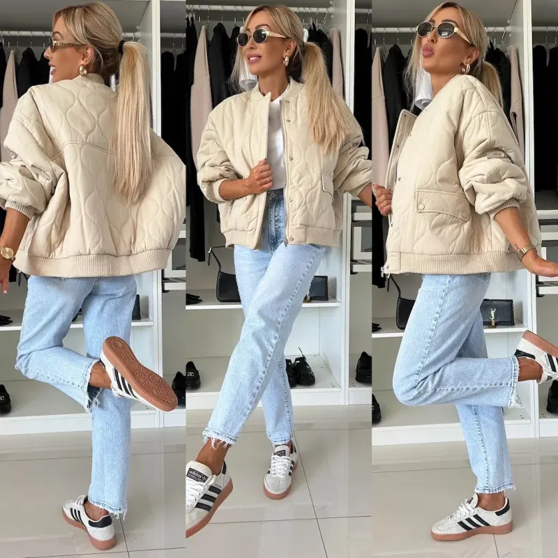 Winter Stitched Jacket Chic Fashion Casual Buckle Coat Women's