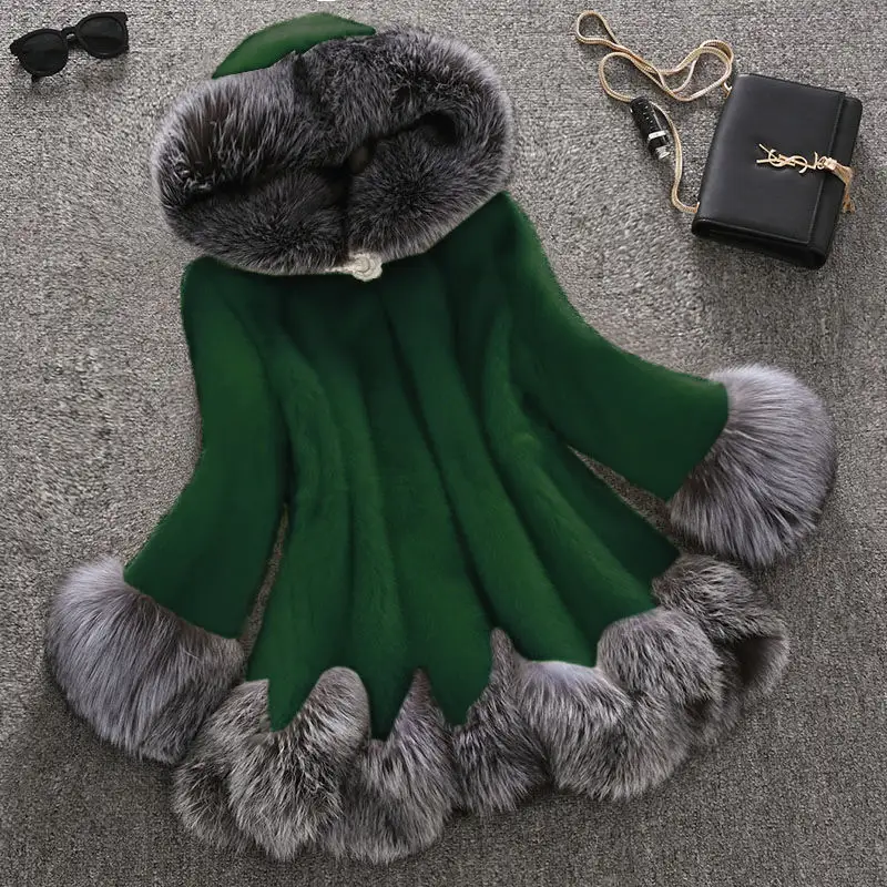 Mink-velvet Fox-fur Collar Faux Fur Womens Plus-size