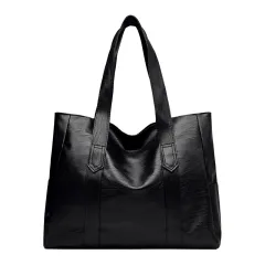 Retro High Sense Soft Leather Tote Simple Versatile Handbag Commuter Texture Ladies Underarm Bag - Black - View 1