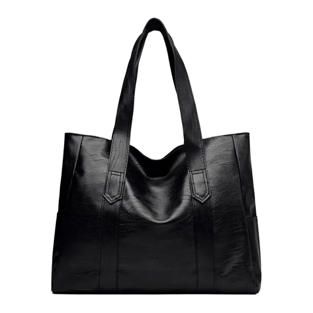 Retro High Sense Soft Leather Tote Simple Versatile Handbag Commuter Texture Ladies Underarm Bag Black - Shop at LoveMi