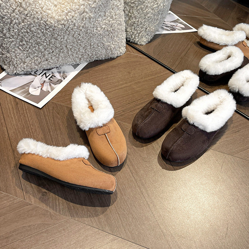 Womens Fleece-lined Warm Closed-toe Slippers