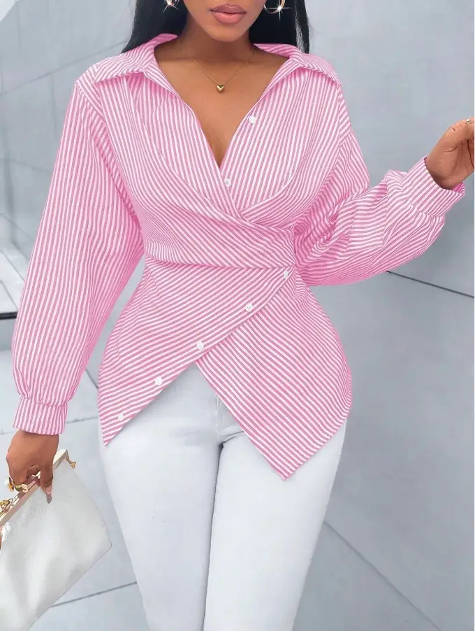 Fashionable Versatile Striped Long-sleeve Womens Blouse