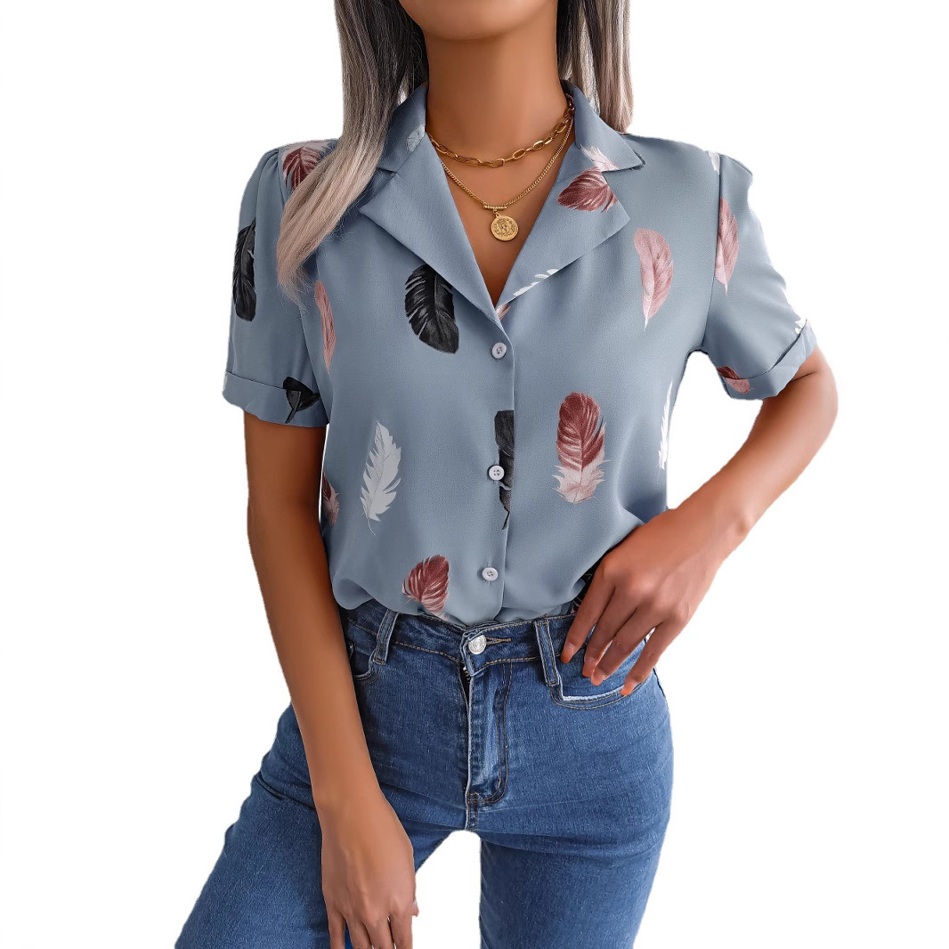 Elegant Womens Blazercollar Feather Top With A RelaxedShortsleeve Design