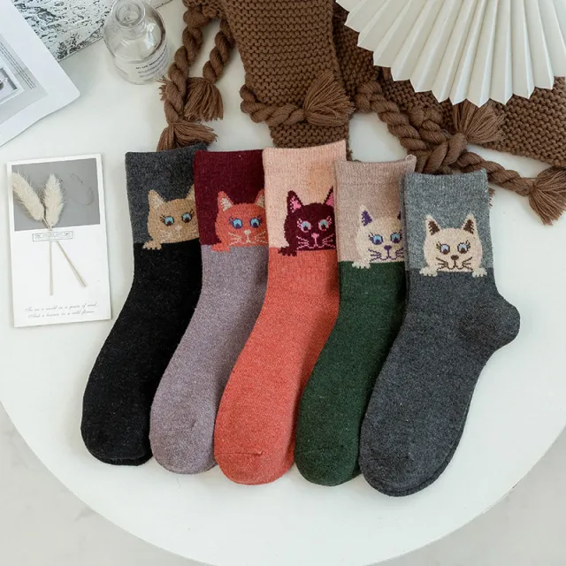 Womens Knee high Big face Cat Socks 5 Pairs - Shop at LoveMi