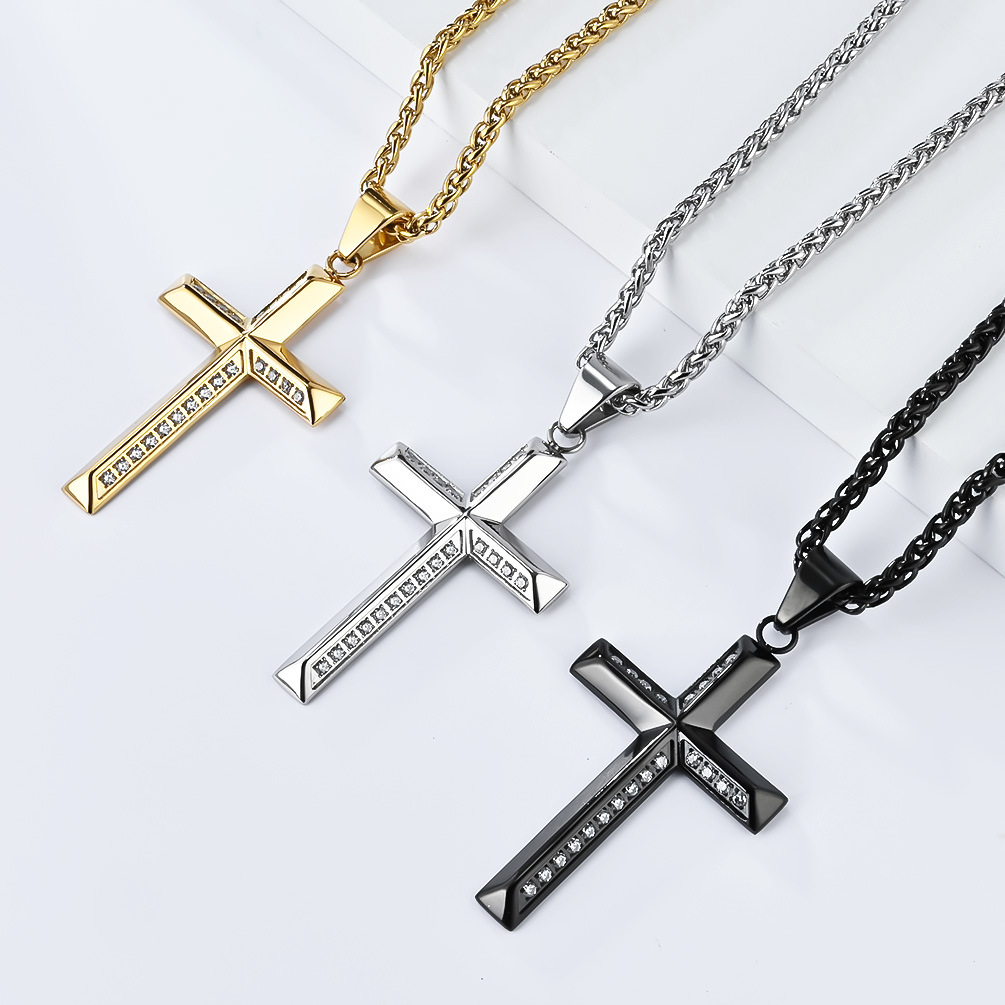 Stainless Steel Cross Full-Diamond Necklace