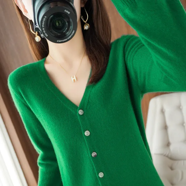 Spring And Summer New V neck Cardigan Loose Plus Size Women's Clothing Emerald Xl - Shop at LoveMi