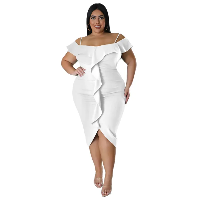 Solid color Dress Halter neck Midi Skirt White - Shop at LoveMi