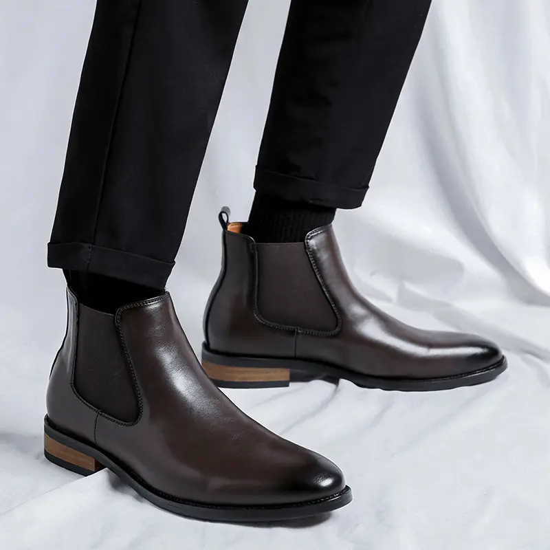 Mens Black High-top Pointed-toe Leather Boots