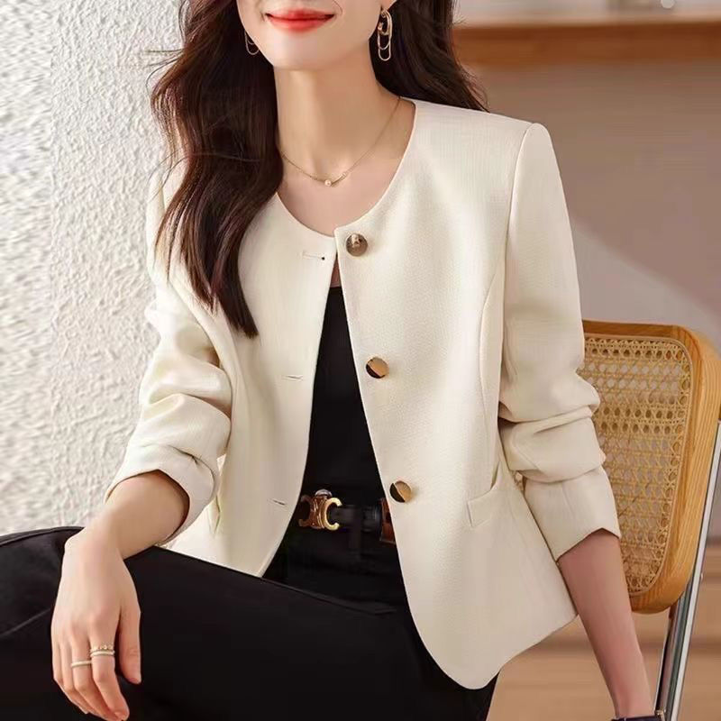 Womens Casual Cropped Jacket With A Crew Neck