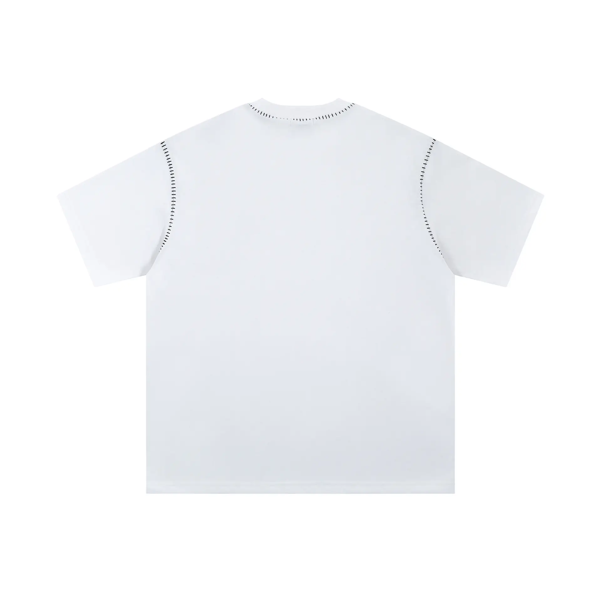 Open Line Stitching Round Neck Short Sleeve T-shirt Casual Loose