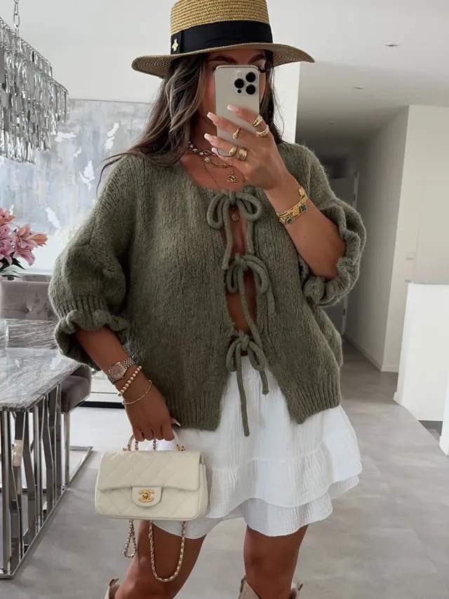 Loose Cardigan Sweater Women's Three quarter Sleeve Coat Army Green - Shop at LoveMi