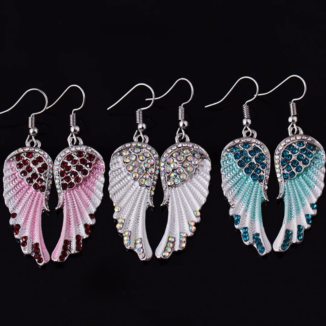 3 Colors Angel Wings Feather Dangle Crystal Earring Antique Elegant Women Jewelry