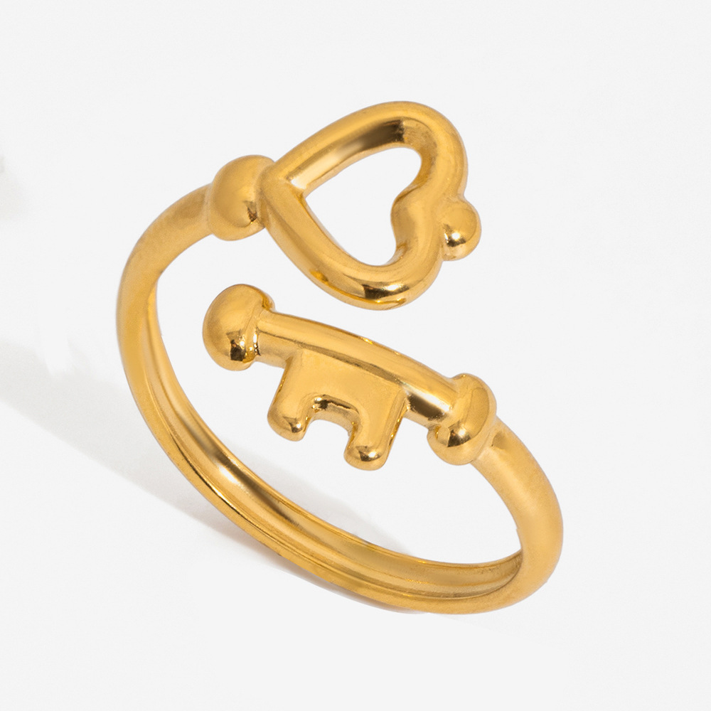 Sweet-style 18K Gold Stainless Steel Linear Heart Key Ring