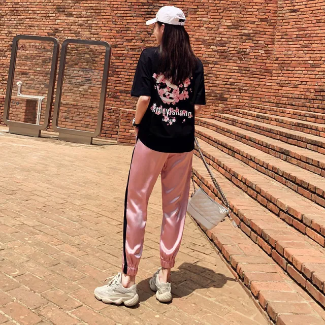 Summer New Sports Casual Suit Women's Fashion Trendy Loose Fashionable Stylish Short Sleeve Two piece Pants Black - Shop at LoveMi
