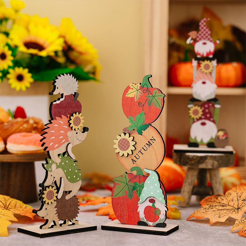 Title 15, Harvest Season Rudolf Hedgehog Pumpkin Wooden C...