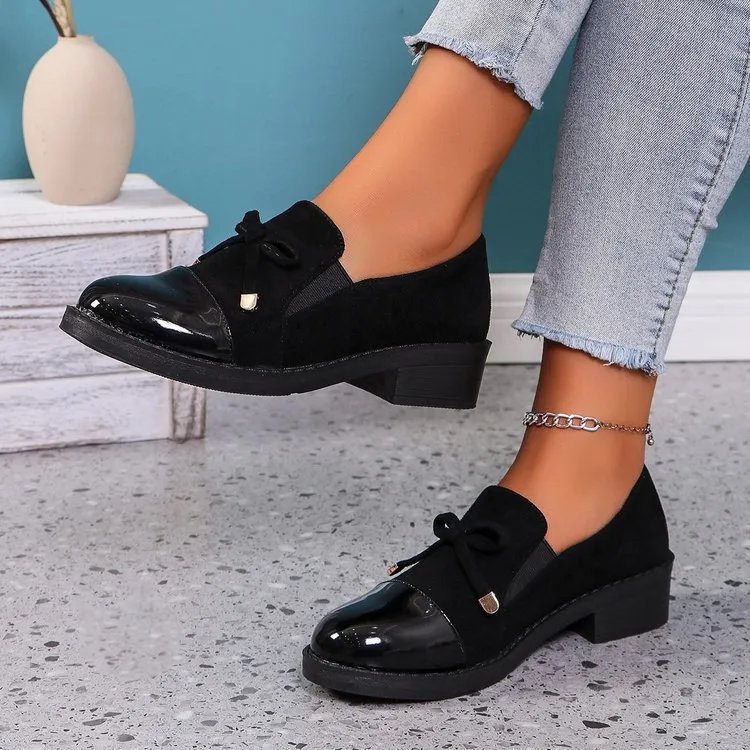 Women's Bowknot Chunky Heel One Pedal Loafer - Black