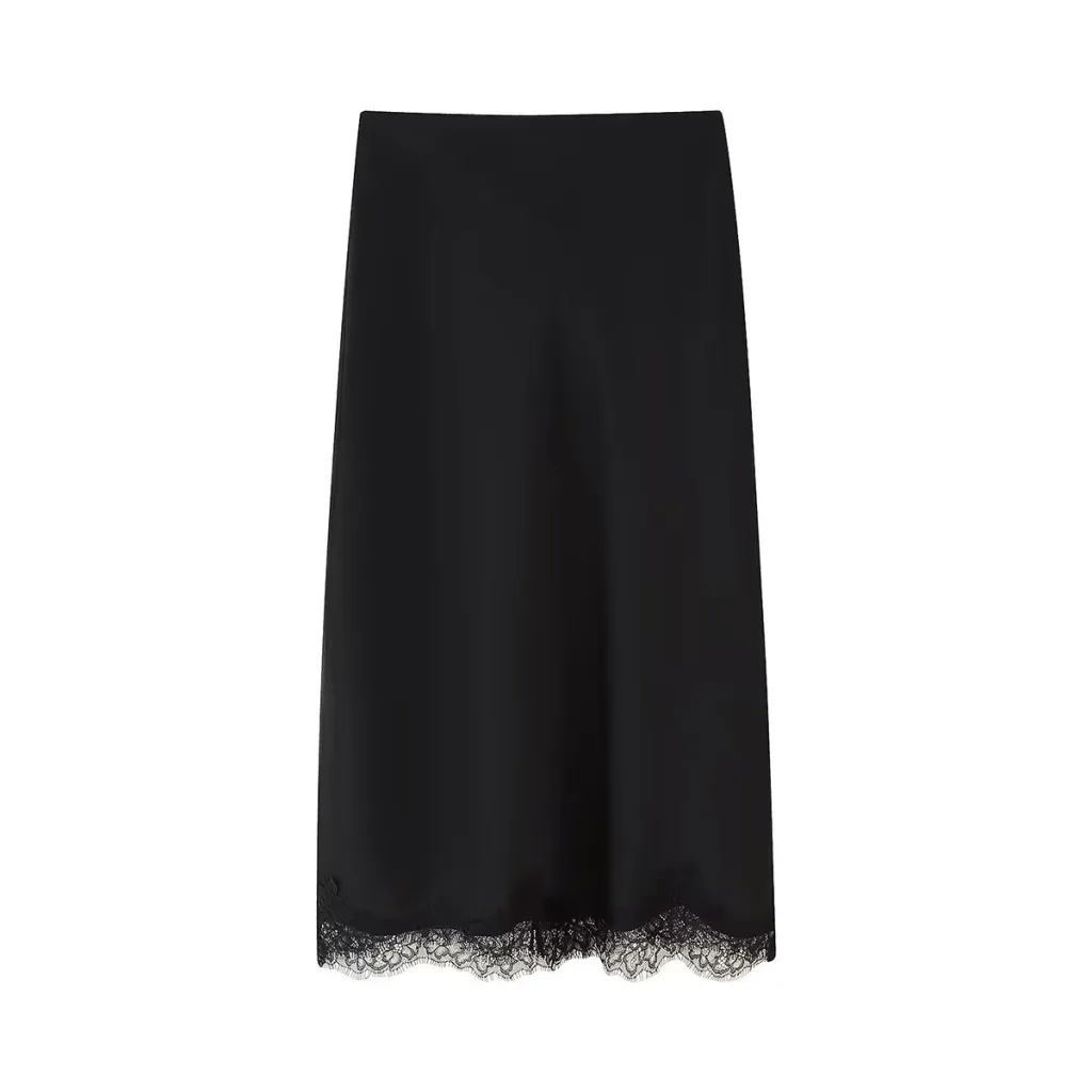 New Collar Lace Top Silk Satin Texture Skirt - Skirt-M