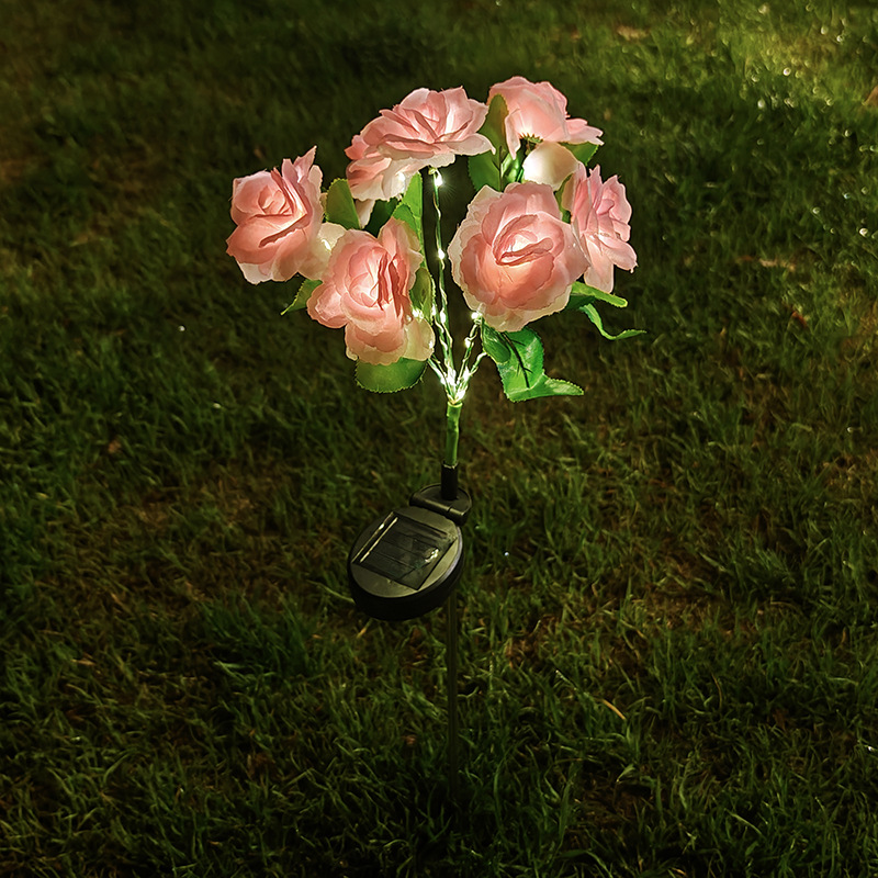 New Realistic LED Ground-insertion Ambient Lighting For Courtyards A 7-head Colorful Solar-powered Rose Decorative Lamp — foto 4