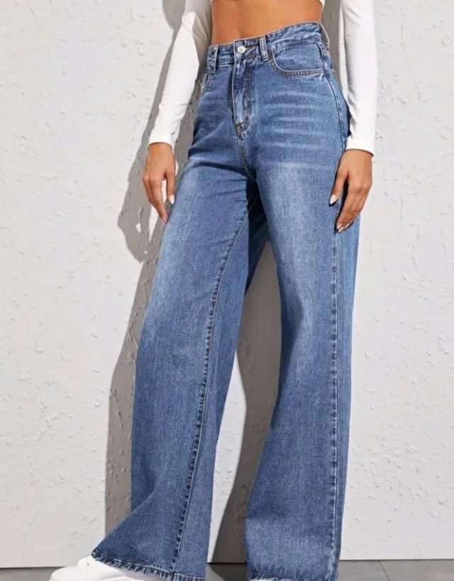 Catsuo Camisole Loose High Waist Wide Leg Jeans Blue - Shop at LoveMi