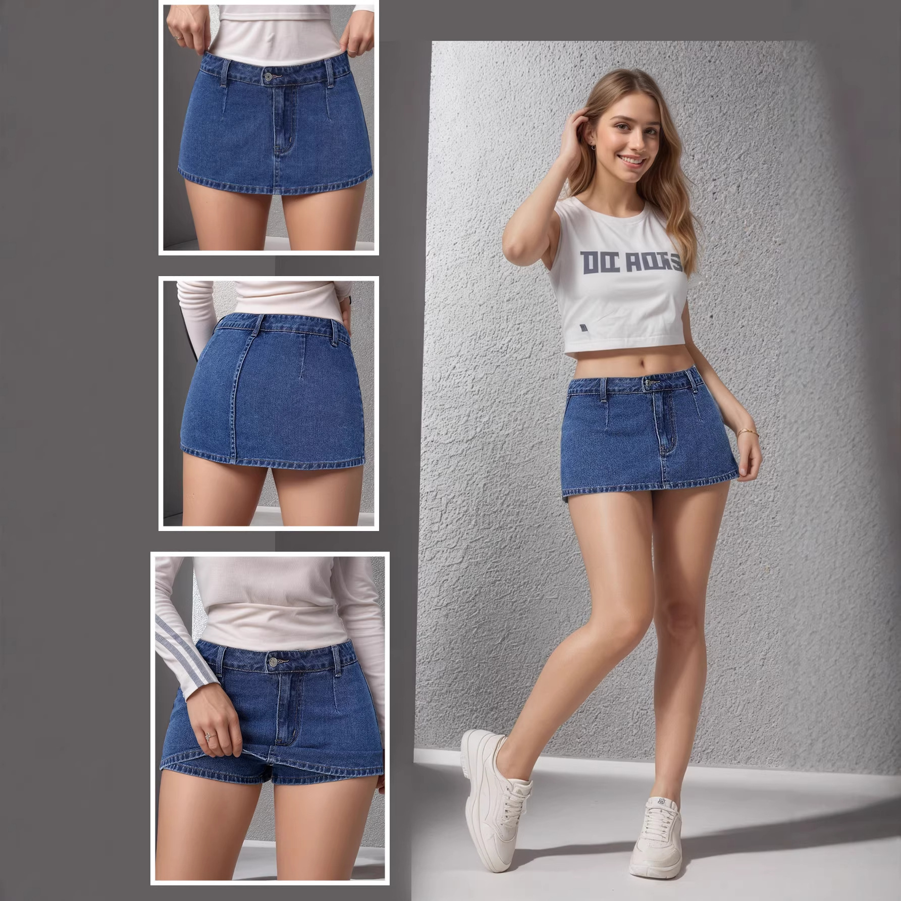 Womens Distressed Vintage Denim Skirt