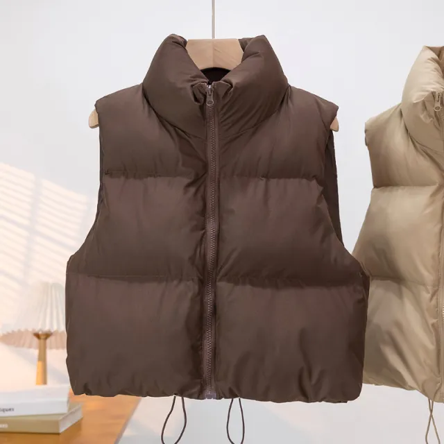 Down Cotton Vest Women Stand up Collar Thick Warm Tan - Shop at LoveMi