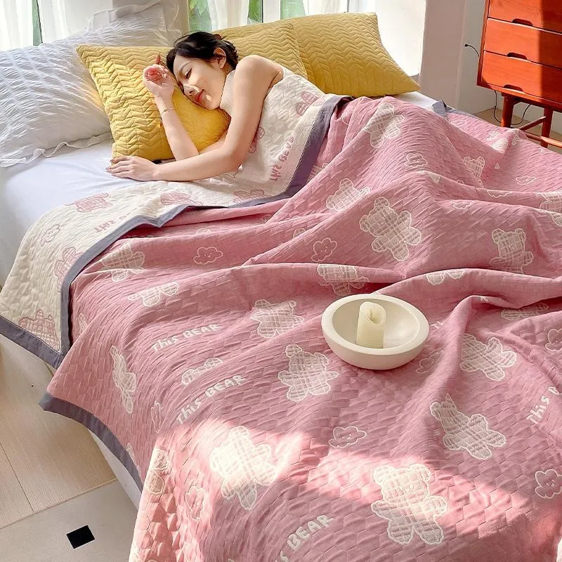 Cotton Three-layer Office Nap Shawl - Cloud Bear Pink