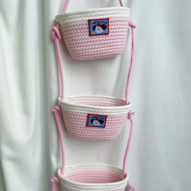 Hanging Bag Cartoon Wall Hanging Cotton Braided Storage Basket Puppy Pink - Shop at LoveMi
