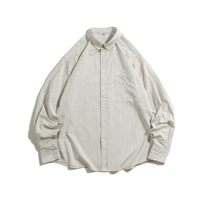 Spring And Autumn Stripes Shirt Women's Long Sleeve Casual Khaki - Shop at LoveMi