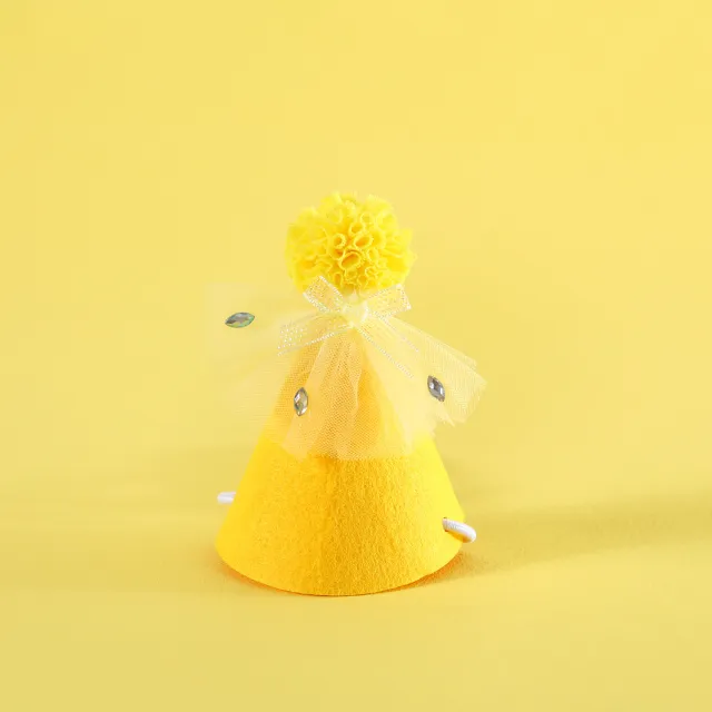 Pet Sequin Lace Bib Rhinestone Gauze Skirt Felt Hat Rhinestone Yellow Hooded - Shop at LoveMi