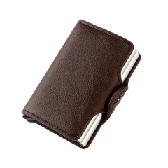 Men's RFID Aluminum Box Card Clamp Automatic Pop-up Double Aluminum Box - Coffee - View 1