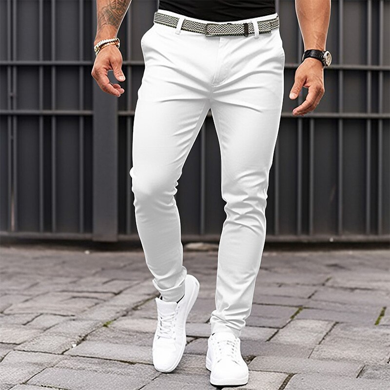 Men's Pure Color Tight Pocket Zipper Business Casual Slim-fitting Trousers - Image 6