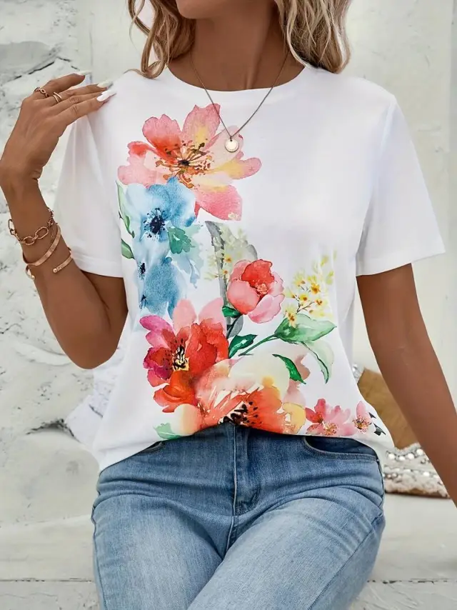 Casual Printed Short sleeved T shirt Trend Women's Printed Wear Style10 5Xl - Shop at LoveMi