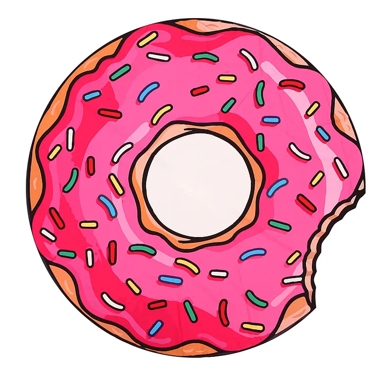 Vacation Seaside Cute Donut Print Shawl Round Beach Towel Beach Mat Picnic Mat S011 - Donut