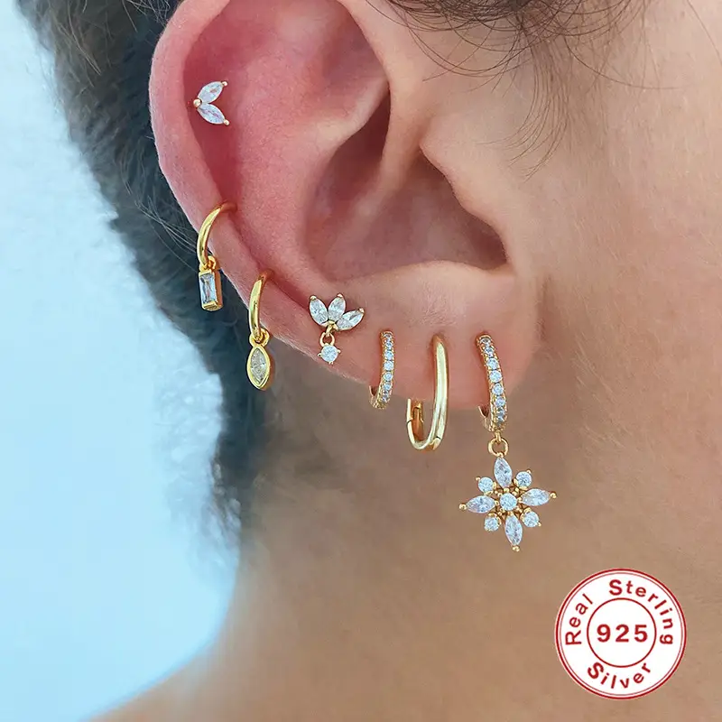 S925 Sterling Silver Diamond Snowflake Pendant Earrings