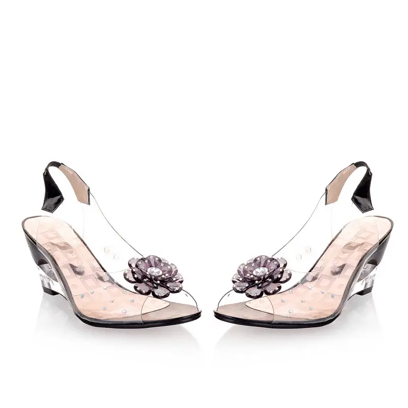 Womens Fish-mouth High-heeled Shoes Summer Transparent Crystal Shoes