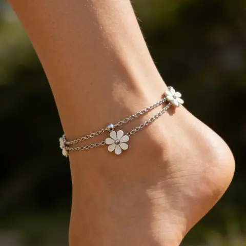 French-style Triple Fritillary Double-layer Stainless Steel Bead Anklet