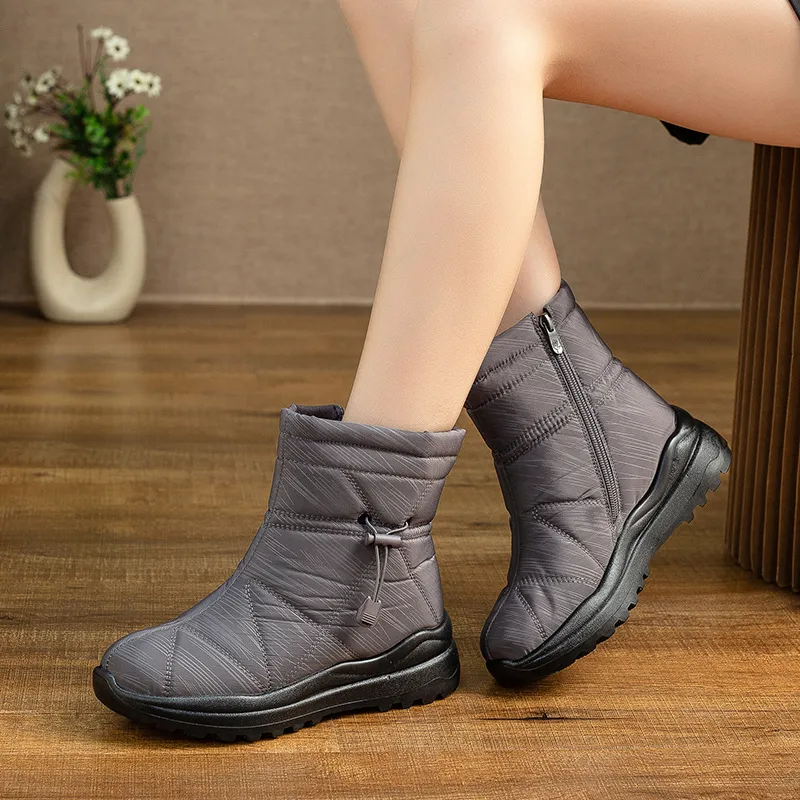 Women's Fleece-lined Waterproof Anti-slip Snow Boots - Gray