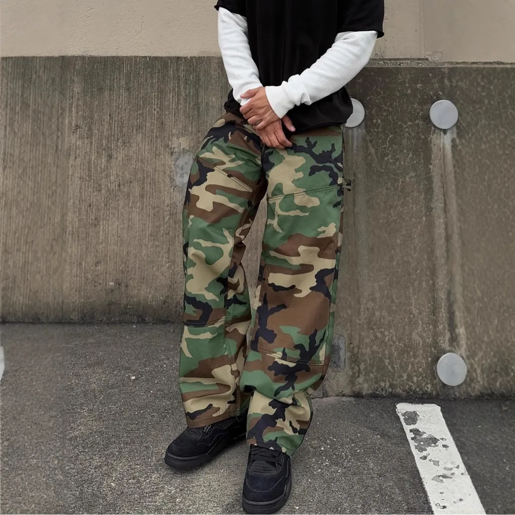 New Men's Loose Camouflage Workwear Jeans - Green