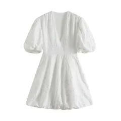 Women's Casual Slimming Fashion Versatile Solid Colour Dress - White - View 1