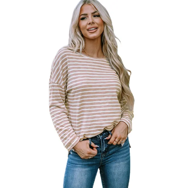 Striped Printed Drop shoulder Long sleeve Top For Women Red - Shop at LoveMi