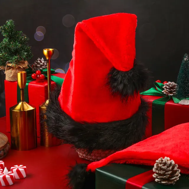 Red Christmas Hat Plush Festival Dress Up Props Ornament Red And Black - Shop at LoveMi