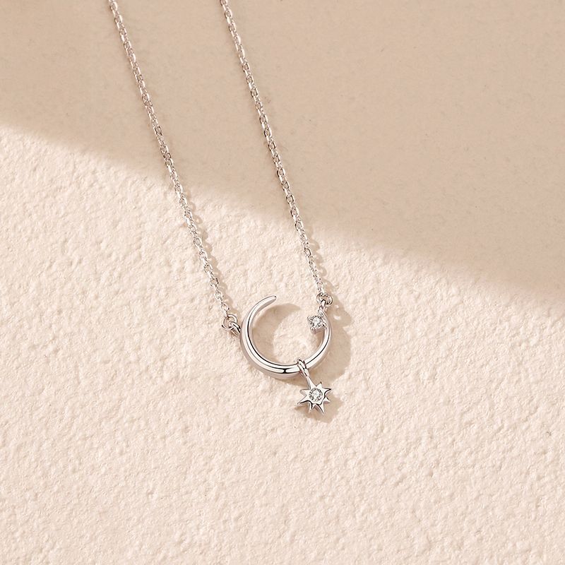 Star Moon Necklace Women's Sterling Silver Ornament