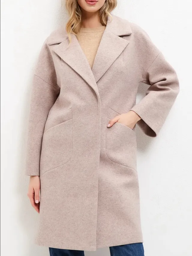 Long Wool Coat With Pockets For Women Lotus Root Color - Shop at LoveMi
