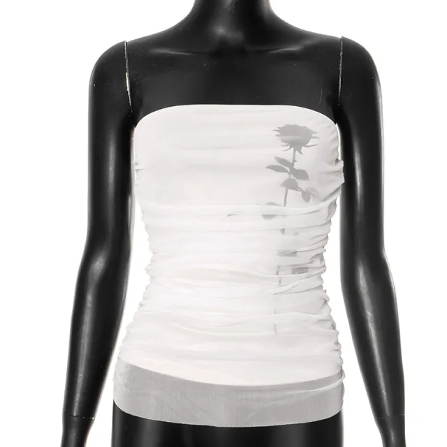 European And American Contrast Color Sleeveless Sexy Tube Top Printed Top For Women White - Shop at LoveMi