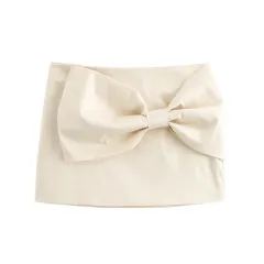 European And American Autumn New Fashion All-matching Bowknot Decoration Mini Skirt - Beige White - View 1